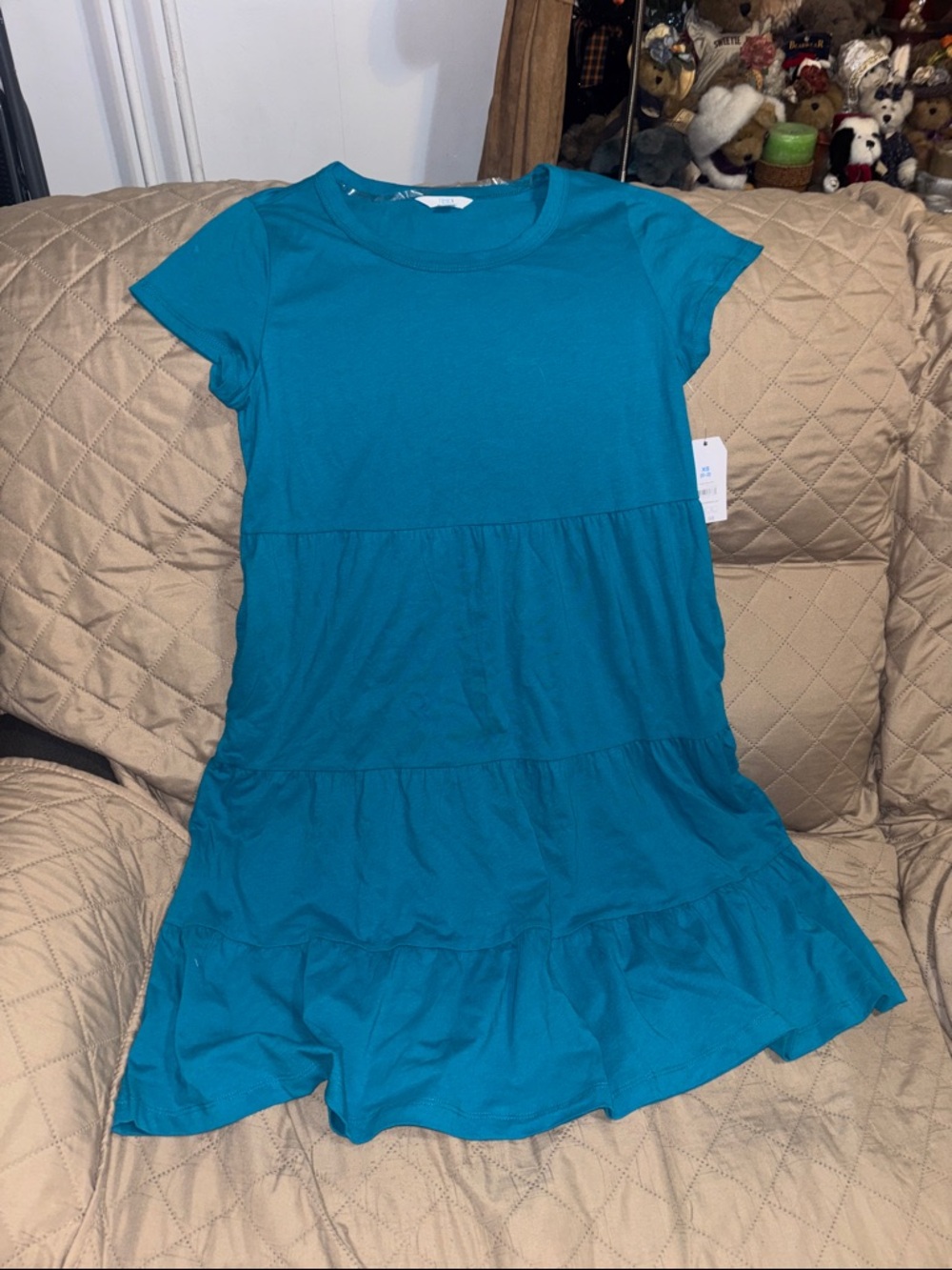 Time and Tru Teal Tiered Short-Sleeve Dress